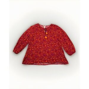 Matilda Jane Women's S Coral Reef Medallion Top Red‎ Orange Tassels Peasant Boho